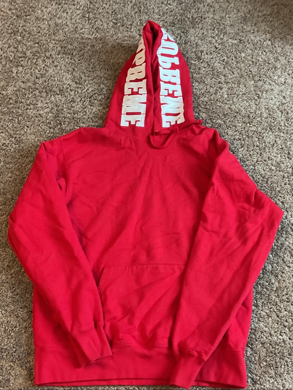 Supreme Red Hoodie with White Hood Logos